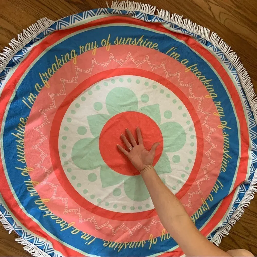 Beach or throw blanket! Circular and bright with “I’m a ray of freakin sunshine”